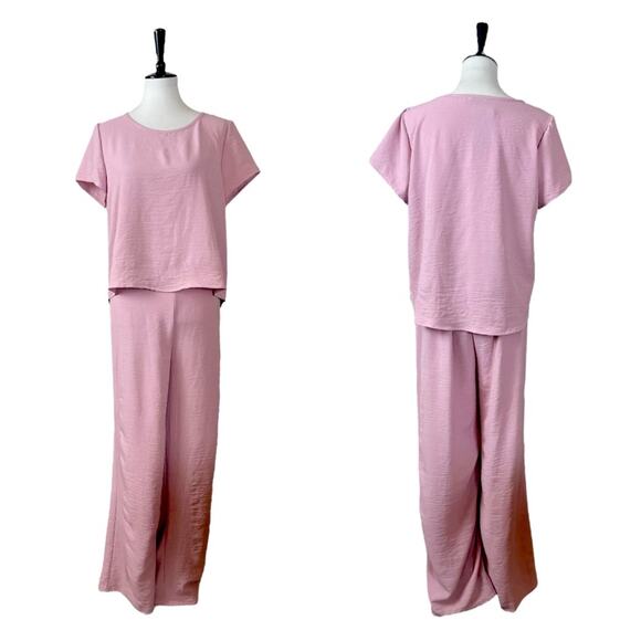 Saints New 2 Piece Set Wide Leg Pant Short Sleeve Top Blush Pink Women’s Size XL - Picture 15 of 15